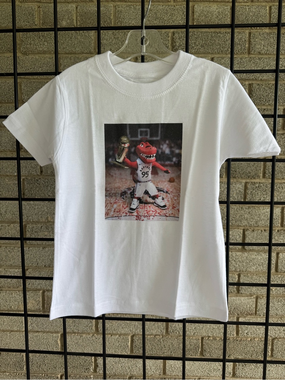 Raptors White Kids Short Sleeve Tee with Mascot wearing Jordan 11’s - CUSTOM